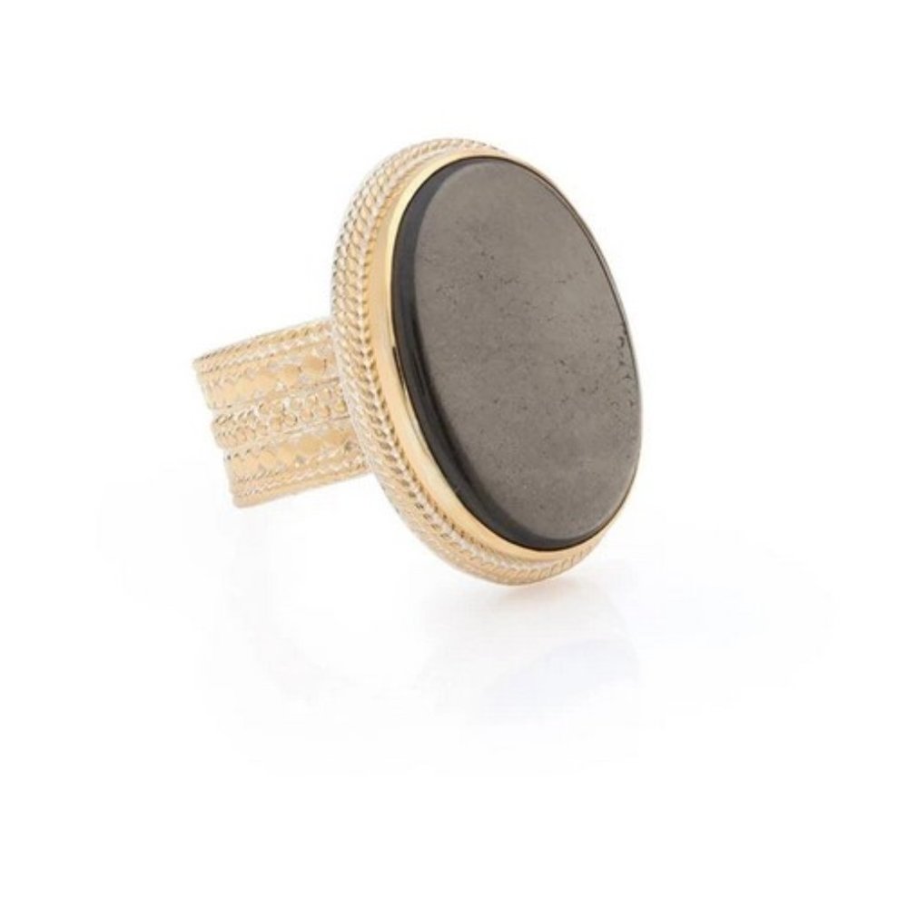 Smoky Pyrite Cocktail Ring in 18K Gold-Plated Ster